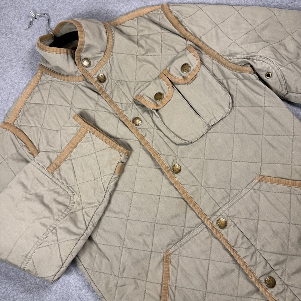 Orvis Quilted Barn Chore Jacket Womens Small Tan Cotton Canvas Trim Field Coat